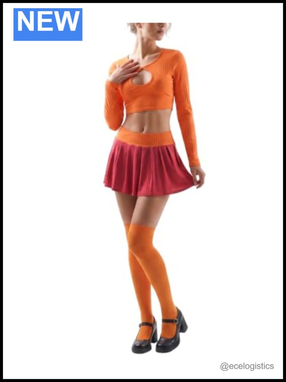 Women's Sexy Halloween Costume Skirt Set Long Sleeve Crop Top